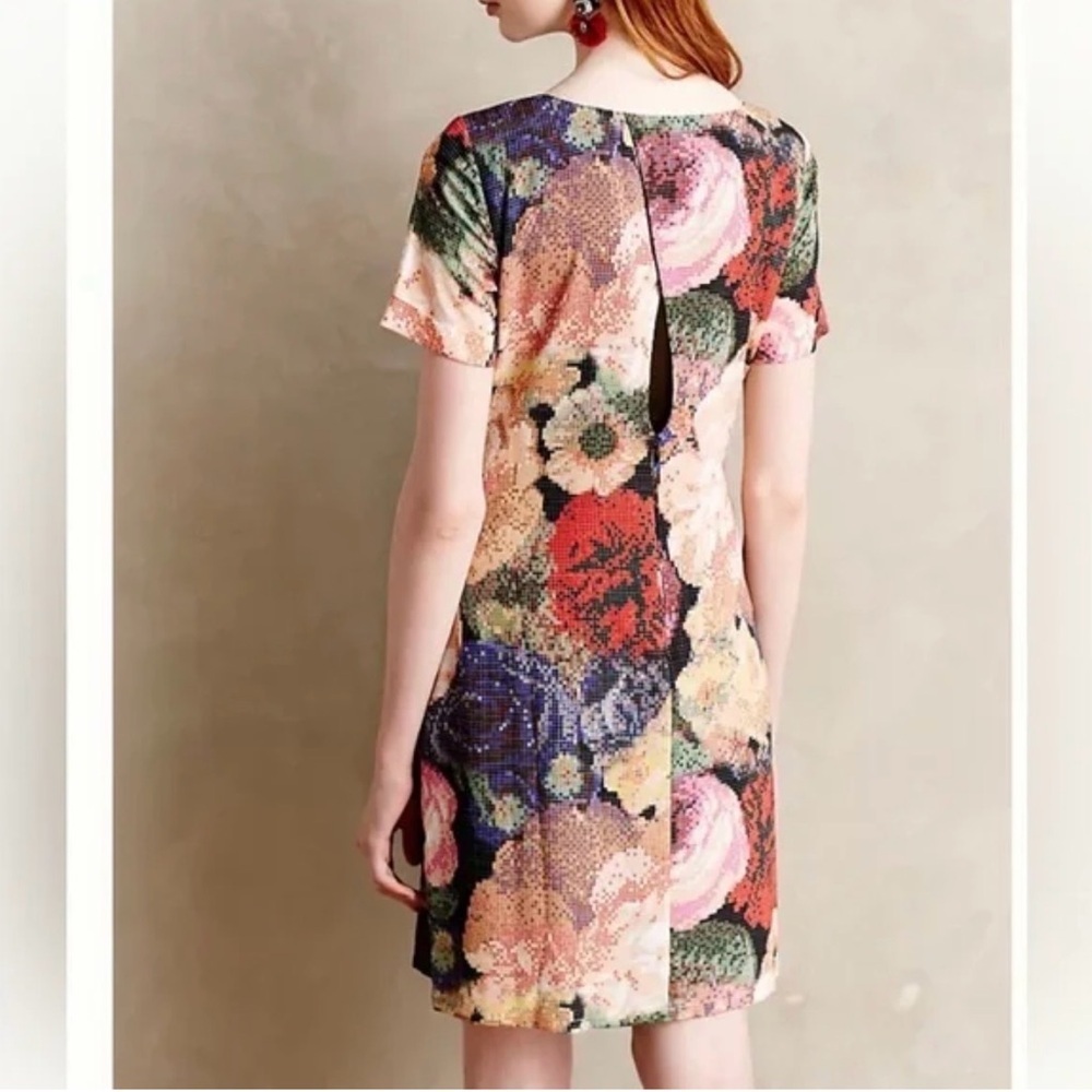 Women’s Anthropologie RANNA GILL Fanned Vingette Shift Mini Dress- Size 10 - Picture 2 of 8